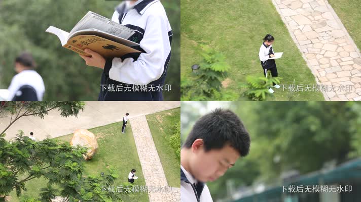 学生看书 学习 户外 认真 翻书 同学 初中生 高中生 书香校园 学校