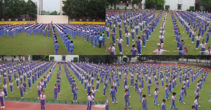 青春校园学校校园学生小学生早操课间操课前操早锻炼广播体操徒手操