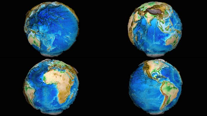 地球原貌地形地貌3d浮雕地球4k超高清舞台背景