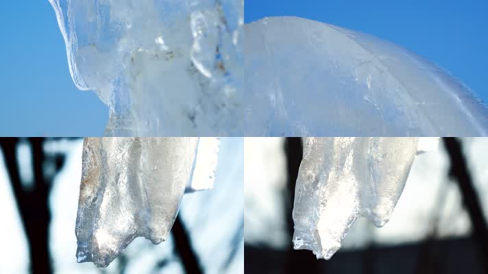 4k冰块冰状水结冰特写冰块冬天冰块冬天结冰