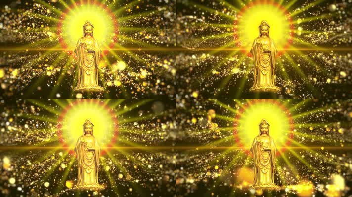 佛像金色粒子背景 佛教素材 佛光普照 佛学经文视频背景 观音菩萨舞台