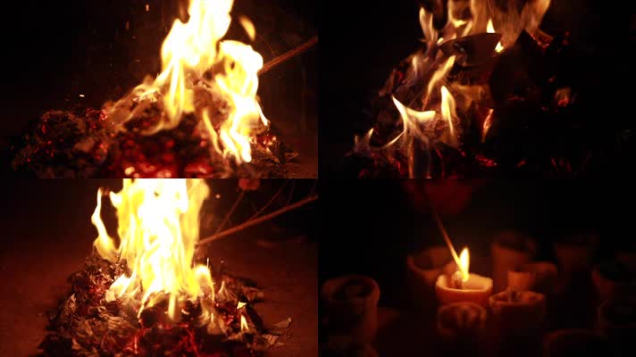 原创实拍烧纸祭奠灯盏视频素材