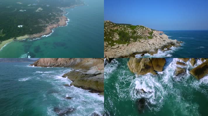 海岸线大海航拍海浪唯美梦幻深蓝海天一色海水海滩风景风光海天相接