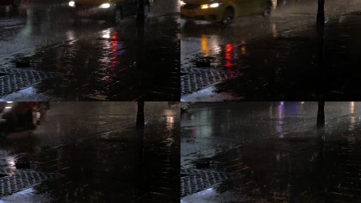 夜晚下雨,马路下雨,汽车开过视频素材