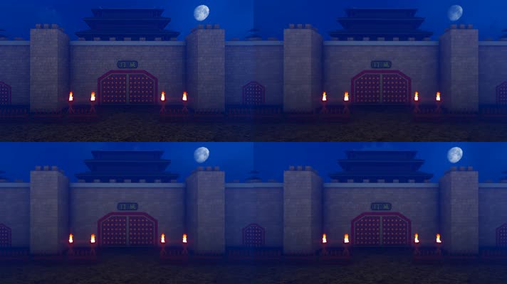 边关城门楼夜景动画01视频素材