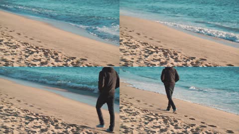 海边行走的男孩
