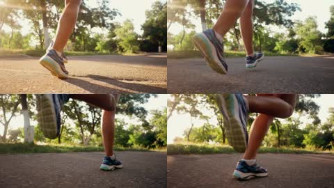清晨跑步健身奔跑脚步