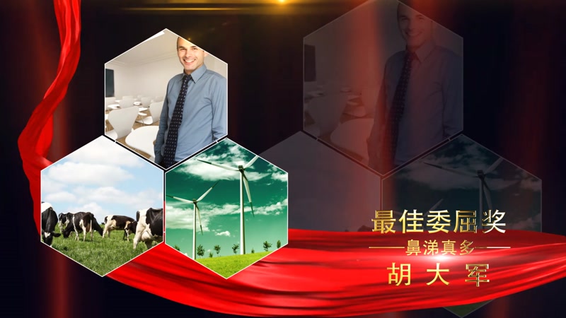 大气红绸蜂窝图文颁奖晚会人物介绍模版