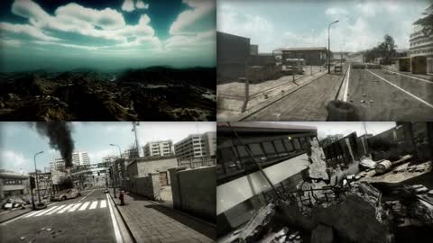 战火硝烟荒废城市动画