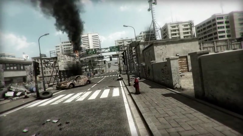 战火硝烟荒废城市动画