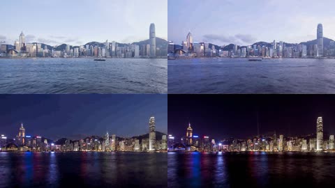 夜幕香港维多利亚港湾商业区