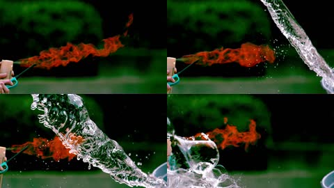 慢动作的火和水相碰撞