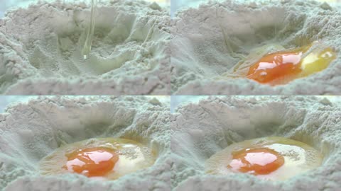 鸡蛋落入面粉中延时摄影