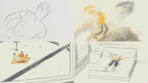 痛苦的强直性脊柱炎病人水彩动画