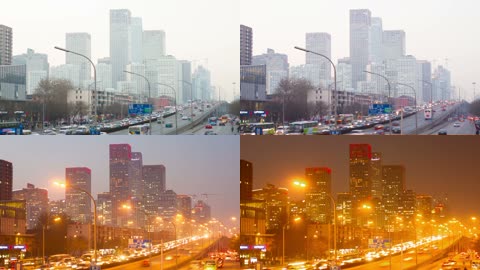 实拍北京中央商务区日落
