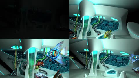 3D科幻飞船机器鱼群游动科技馆