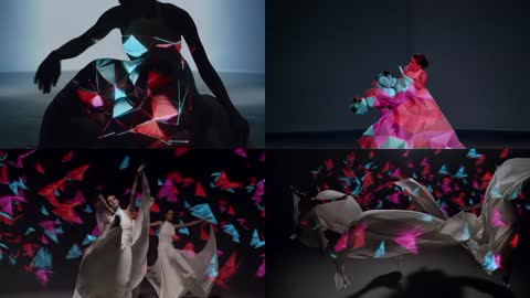 女性舞蹈放飞彩色蝴蝶