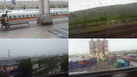 雨滴拍打在火车的玻璃上