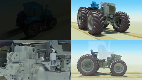 3D农用机械拖拉机悬架减震动画