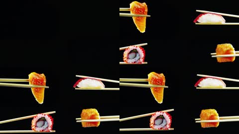 筷子夹起寿司视频