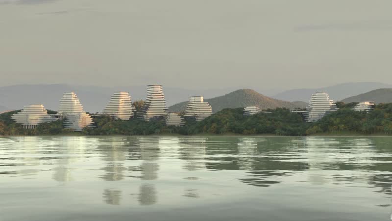 3D湖畔异形酒店建筑设计规划