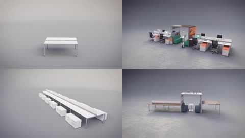 3D办公桌椅组合动画展示