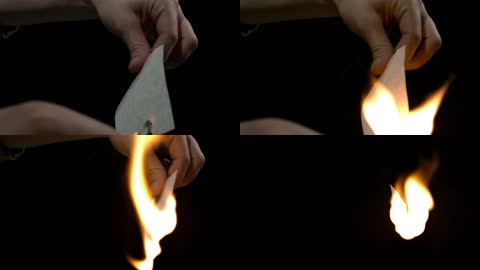 火柴点燃纸张慢动作