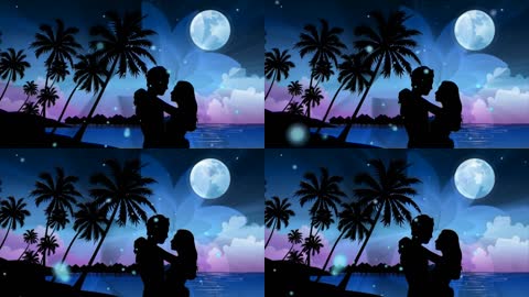 月夜海边甜蜜情侣拥抱背景