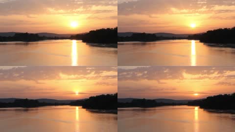 金色湖泊夕阳日落