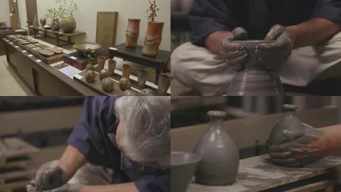 手工艺陶瓷花瓶制作实拍