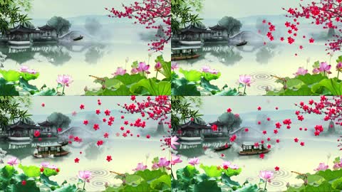 梅花小船园林凉亭背景