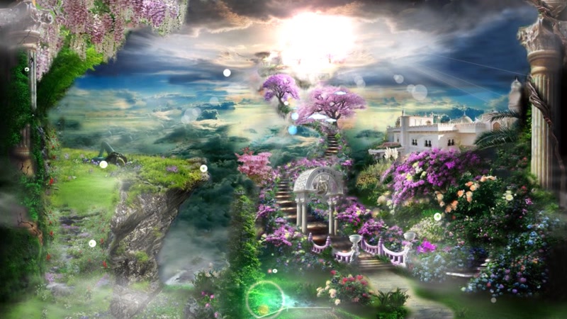 梦幻虚拟仙境场景世外桃源花草盛开蝴蝶飞舞唯美画面LED背景视频素材