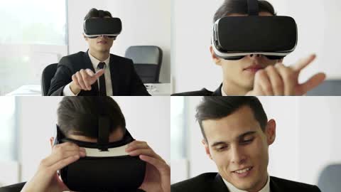 男士戴着VR设备体验虚拟世界