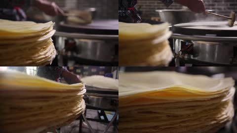 山东特产制作煎饼实拍视频