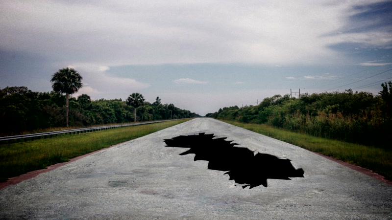 4K道路塌陷绿屏抠像特效