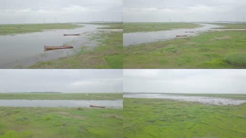 内蒙古鄱阳湖湿地公园渔民小船捕鱼实拍视频