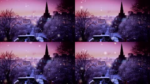 童真梦幻城市雪景雪粒循环落下浪漫温馨视觉效果LED背景视频素材