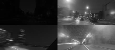 4K黑白风格城市夜景街头穿梭