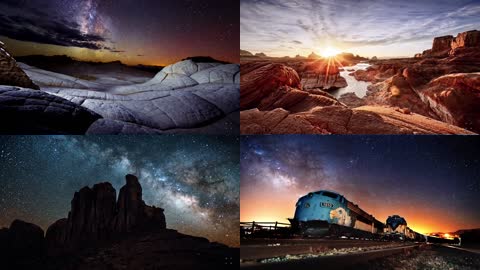 满天星斗 大步流星 群星闪烁 湖边 落日 岩石 五彩缤纷 流星雨 自然 山水