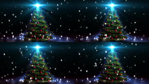 炫光圣诞树光效波点飘浮庆祝圣诞节场景舞台大屏幕背景视频素材