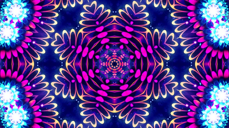 炫酷旋转变幻花纹万花筒动感光效花朵视觉冲击幻灯背景视频素材