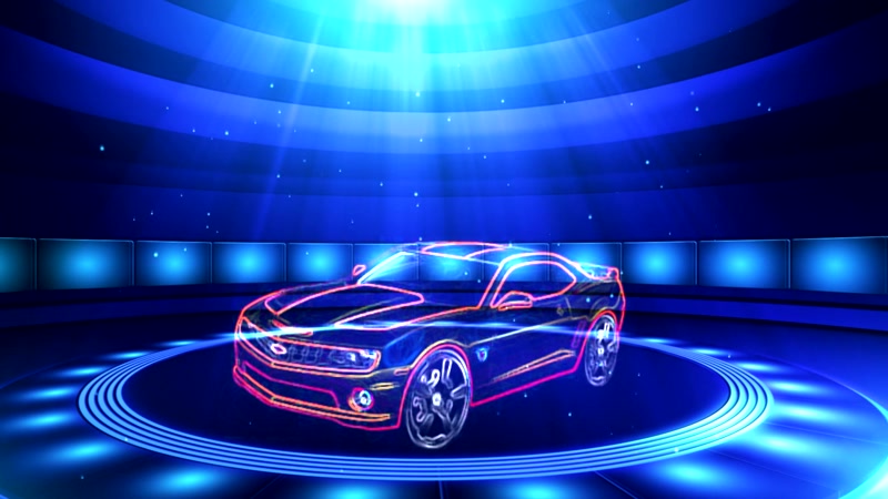 炫酷时尚3D舞台场景车展聚光灯旋转变幻LED舞台背景视频素材