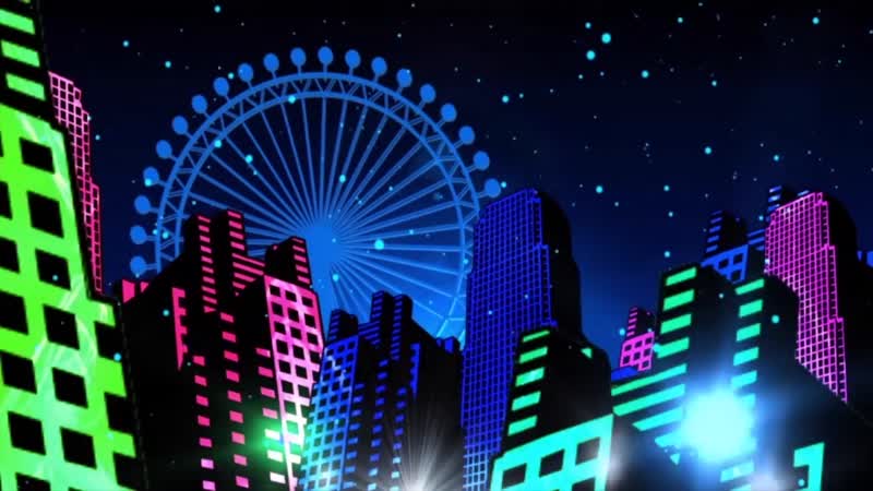 卡通炫光夜景城市建筑动感vj
