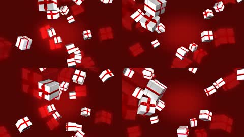鲜艳动感红色背景圣诞节日礼物坠落动态视觉效果场景LED背景视频素材