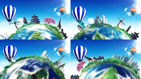 环游地球热气球飞舞卡通背景