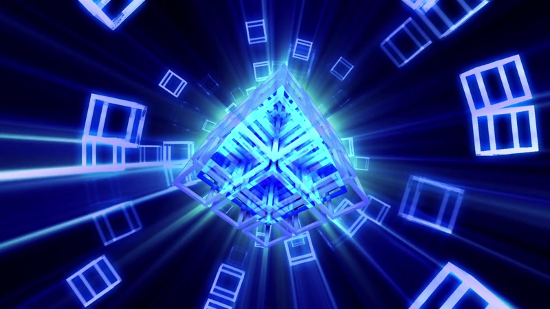 炫酷光效魔方震撼晃动缩放射线闪烁视觉冲击派对舞台LED背景视频素材