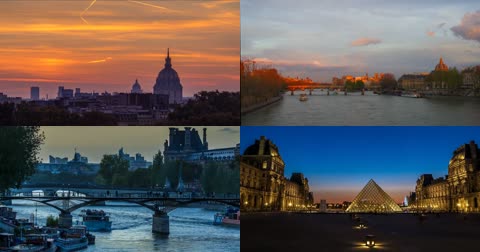 4K法国巴黎城市美景日出日落延迟拍摄