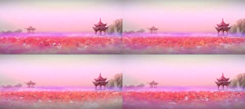 梦幻典雅意境红色花海休闲放松唯美画面高清LED背景素材