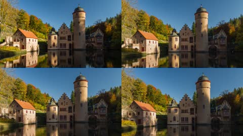 欧洲古堡建筑池塘旅游美景