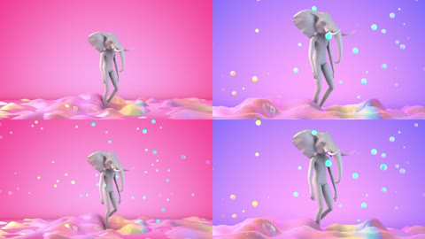 趣味缤纷卡通大象人场景行走色彩气泡飘浮动画元素LED视频素材